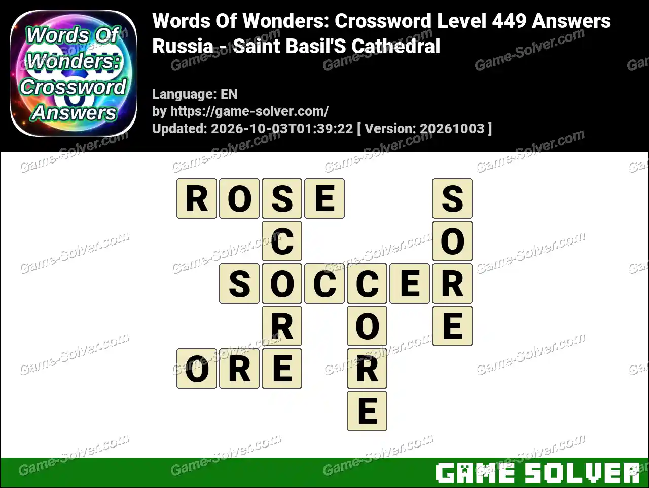 Words Of Wonders: Crossword Level 449 Answers – Russia – Saint Basil’S Cathedral